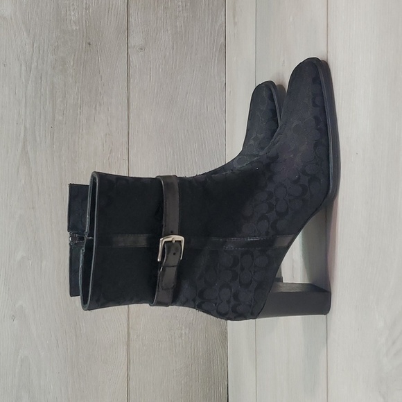 Coach Womens Black Signature Heels Ankle Boots Square Toe shoes sz 6B - Picture 1 of 12